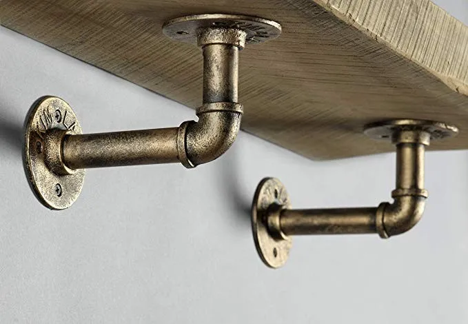 macizo Colgadores y soportes para estanter&iacute;as de tuber&iacute;as de bronce dorado y 