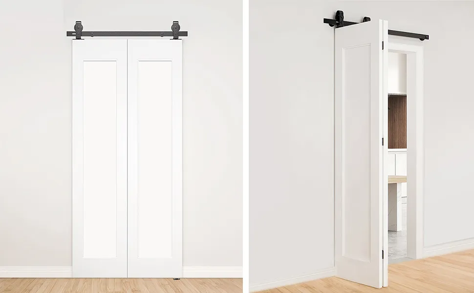 Kit de herrajes para puerta de granero plegable de montaje superior y riel 