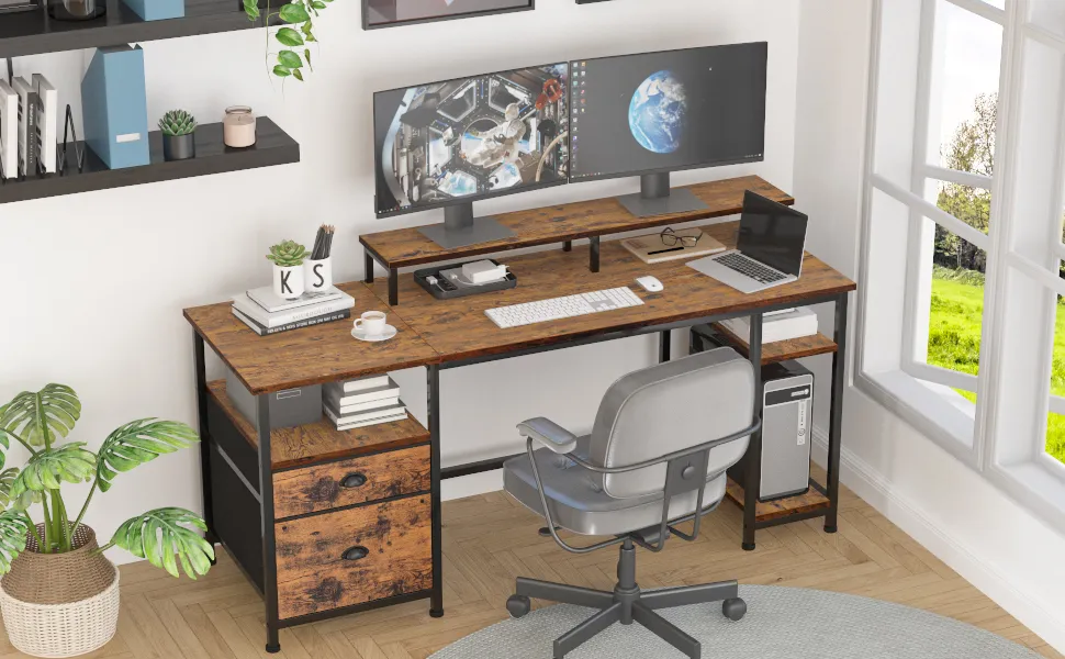 Gabinete de sala de estar minimalista inteligente, escritorio para juegos en forma de L, escritorio de esquina para computadora, 