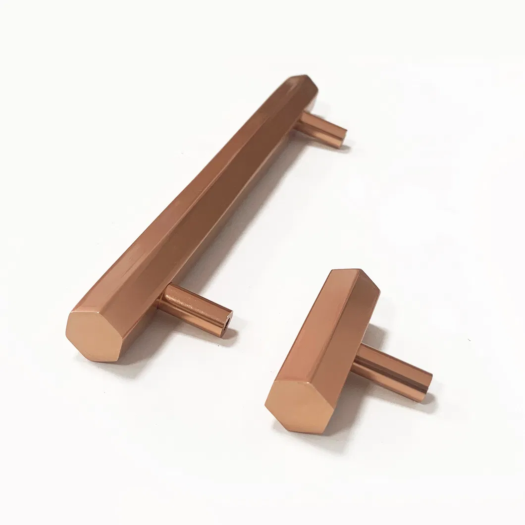 cocina Tirador del caj&oacute;n del gabinete de la barra en T hexagonal brillante de oro rosa Caj&oacute;n de la puerta de la cocina Tirador del caj&oacute;n del gabinete de la barra en 