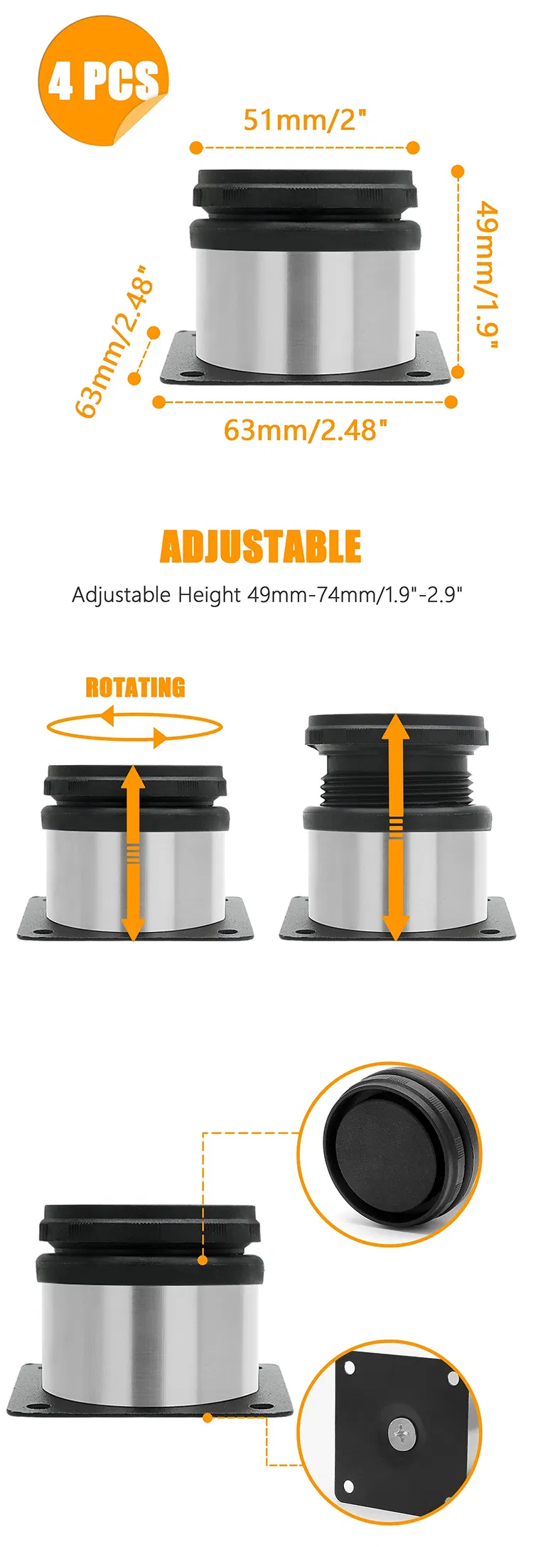 Gran oferta mesa de muebles de metal gabinete de altura ajustable patas de sof&aacute; cama 