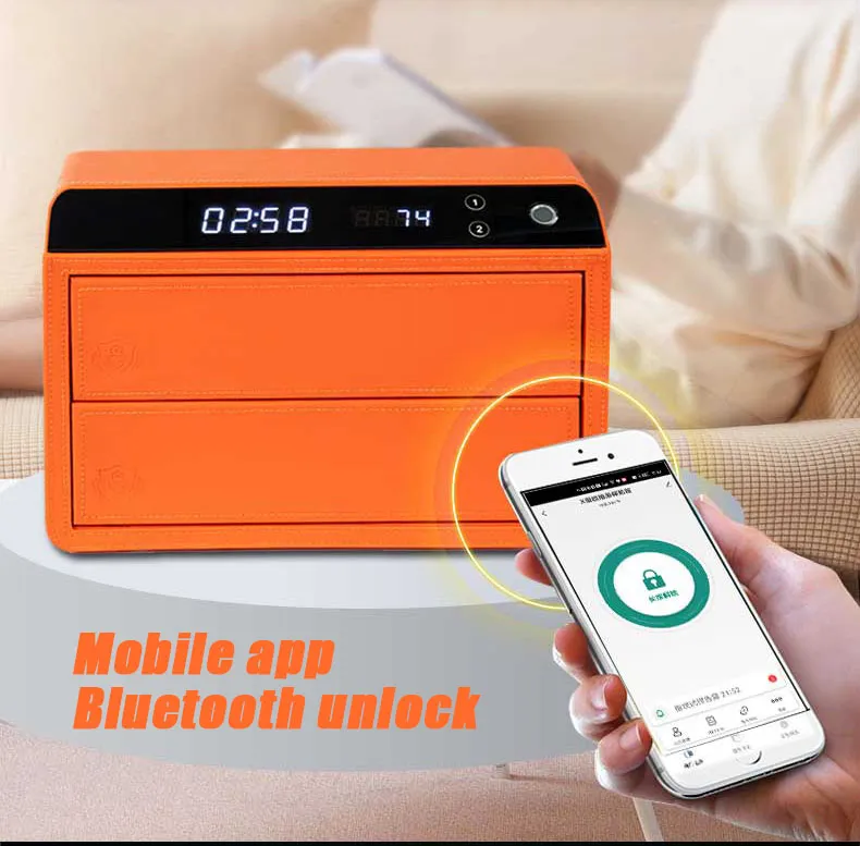 de cuero inteligente con huella digital para el hogar Caja fuerte con caj&oacute;n de seguridad de 