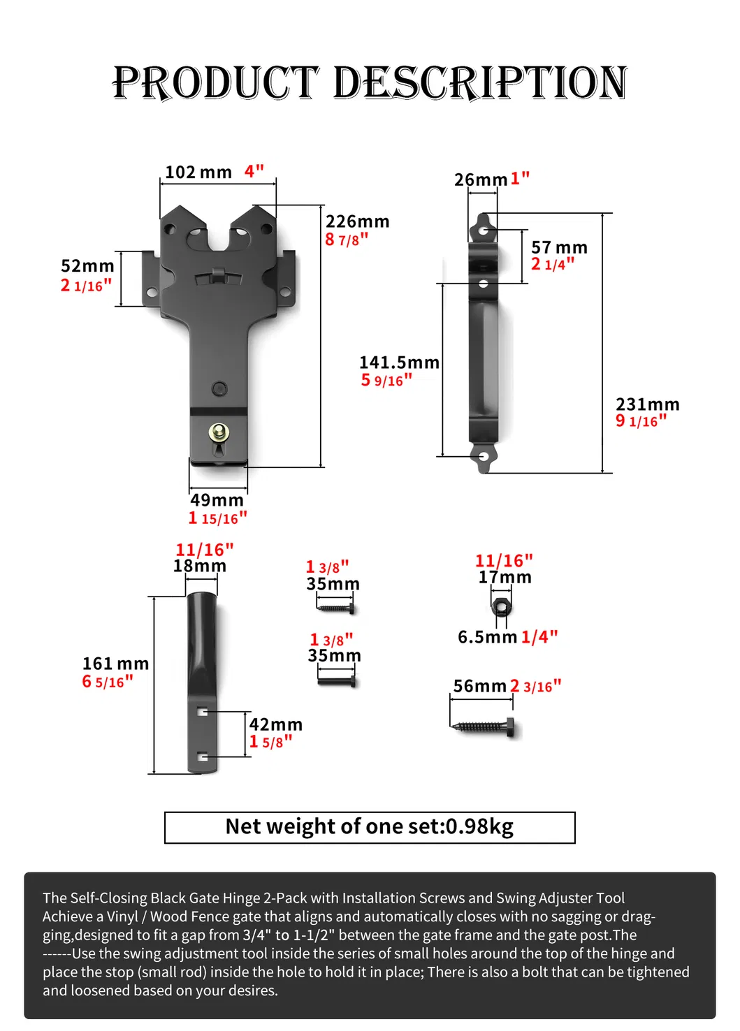 con pestillo de puerta de alta resistencia negro OEM Kit de puerta de cerca de madera con pestillo 