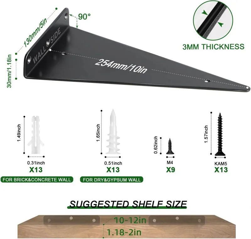 estantes Soportes triangulares negros para estantes, accesorios para estantes flotantes, 