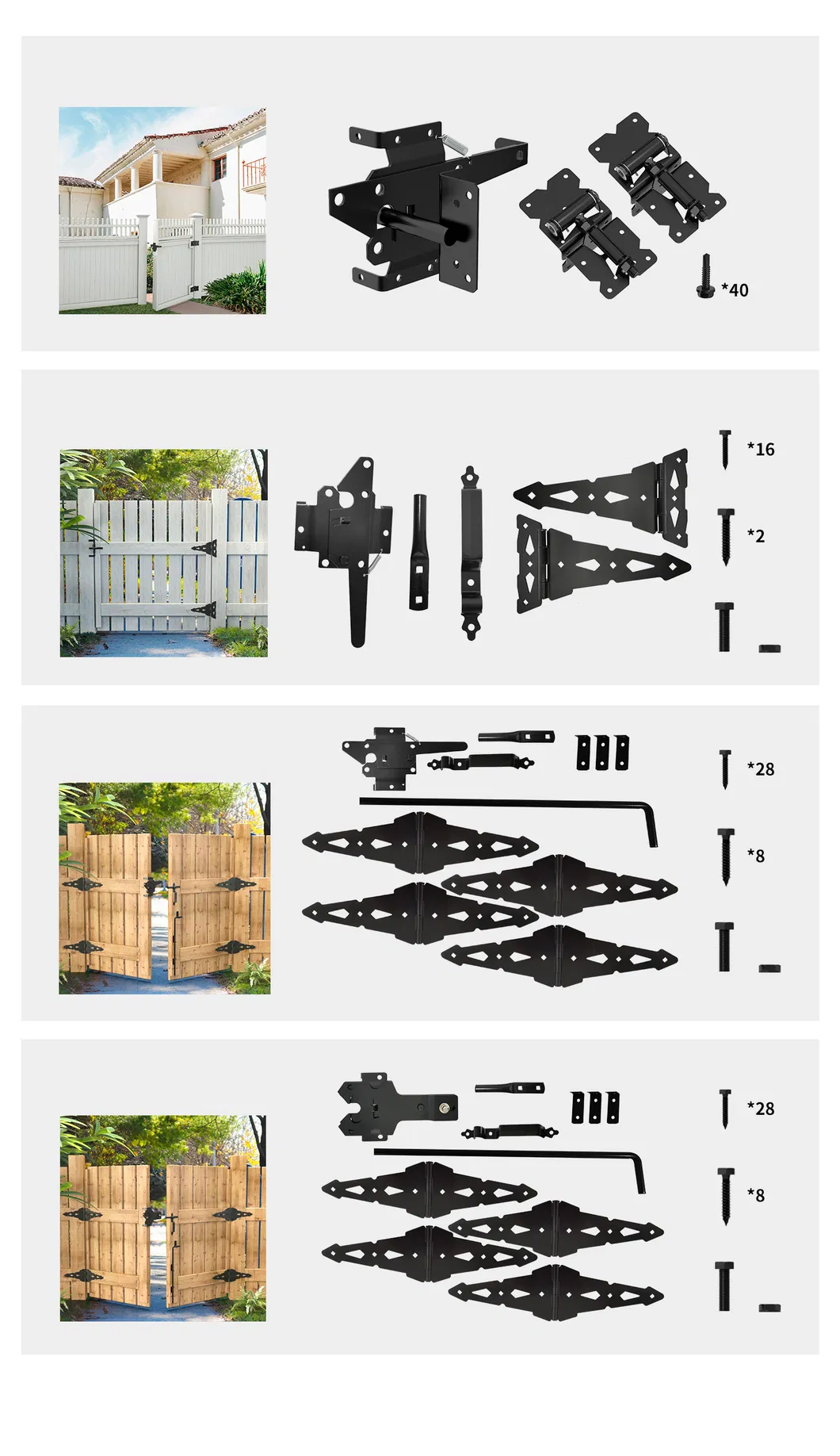 SS304 para puerta de patio de jard&iacute;n Bisagra y pestillo de puerta de PVC/madera 