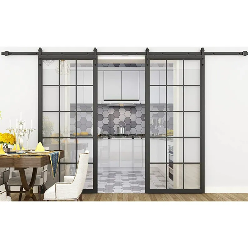 Nuevo interior elegante con marco de acero negro, puerta de granero penal franc&eacute;s 