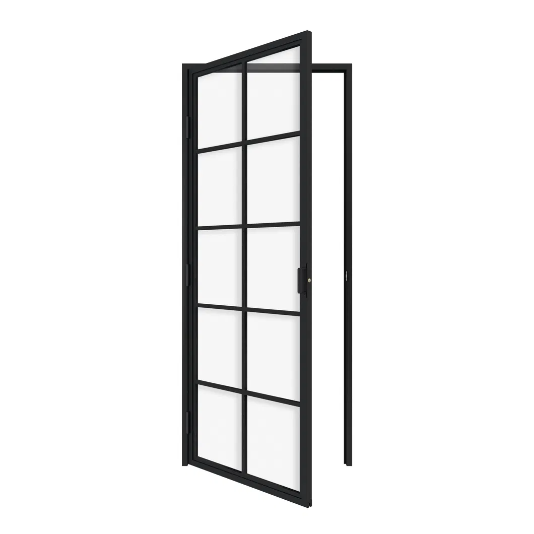 Puerta abatible de vidrio con marco de acero personalizado y herrajes 