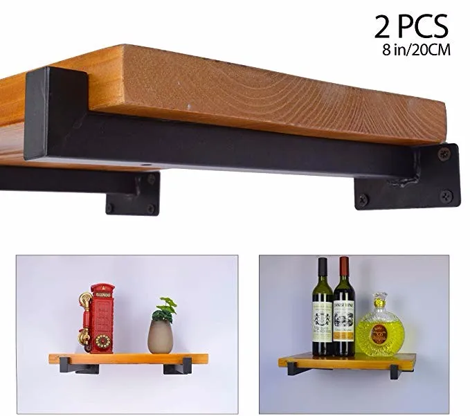 8 pulgadas Soportes para estantes cuadrados retro montados en la pared Soportes para estantes flotantes negros de 8 pulgadas Soportes para estantes cuadrados retro montados en la pared Soportes para 