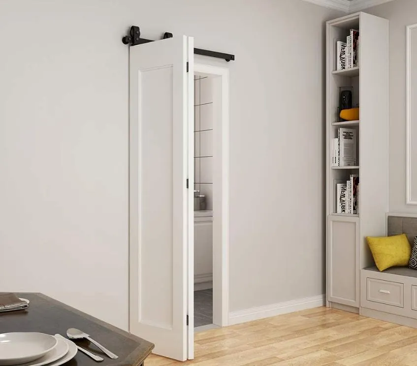 Herrajes para puertas de granero corredizas plegables Kit de rodillos de montaje superior con riel plano Herrajes 