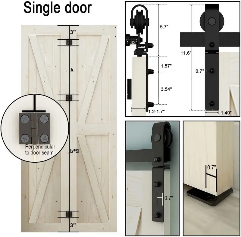 de doble pliegue simple Kit de herrajes para puerta de granero 