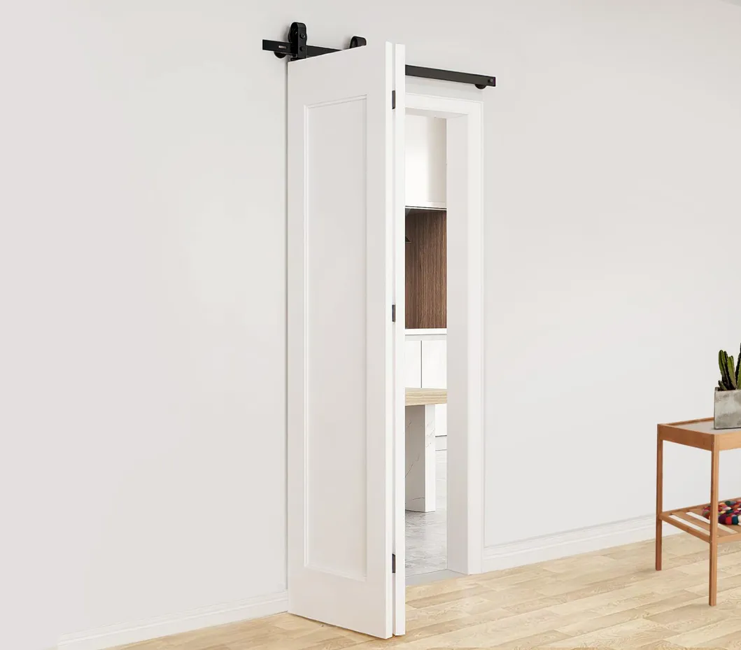 en pared Puertas de madera dobles, kit de herrajes para puertas corredizas de granero plegables, soporte de montaje en pared Puertas de madera dobles, kit de herrajes para 
