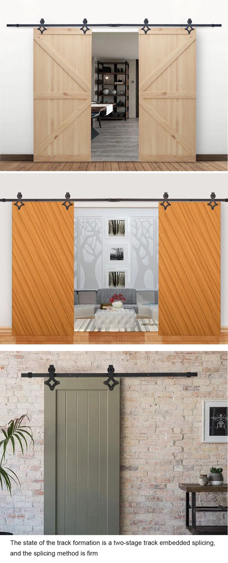 Serie 6000 de 6 pies. Kit de herrajes para puerta de granero con rodillos estilo diamante negro 