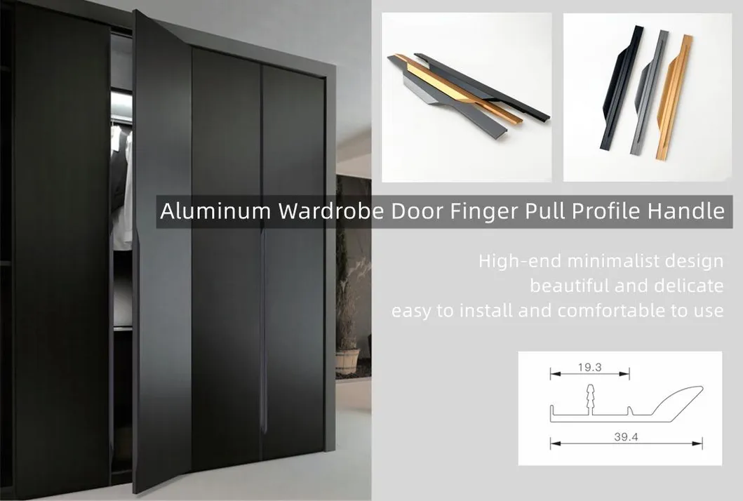 de perfil para puerta de armario de aluminio Tiradores para muebles Tirador de perfil de dedo 