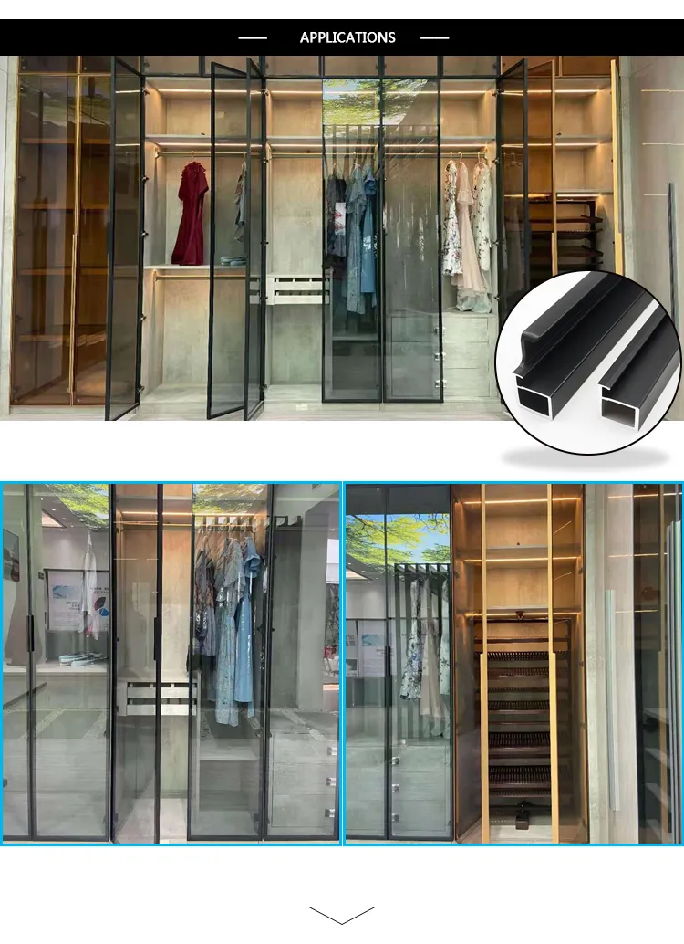 Puerta abatible de vidrio con marco de aluminio para vestidor 