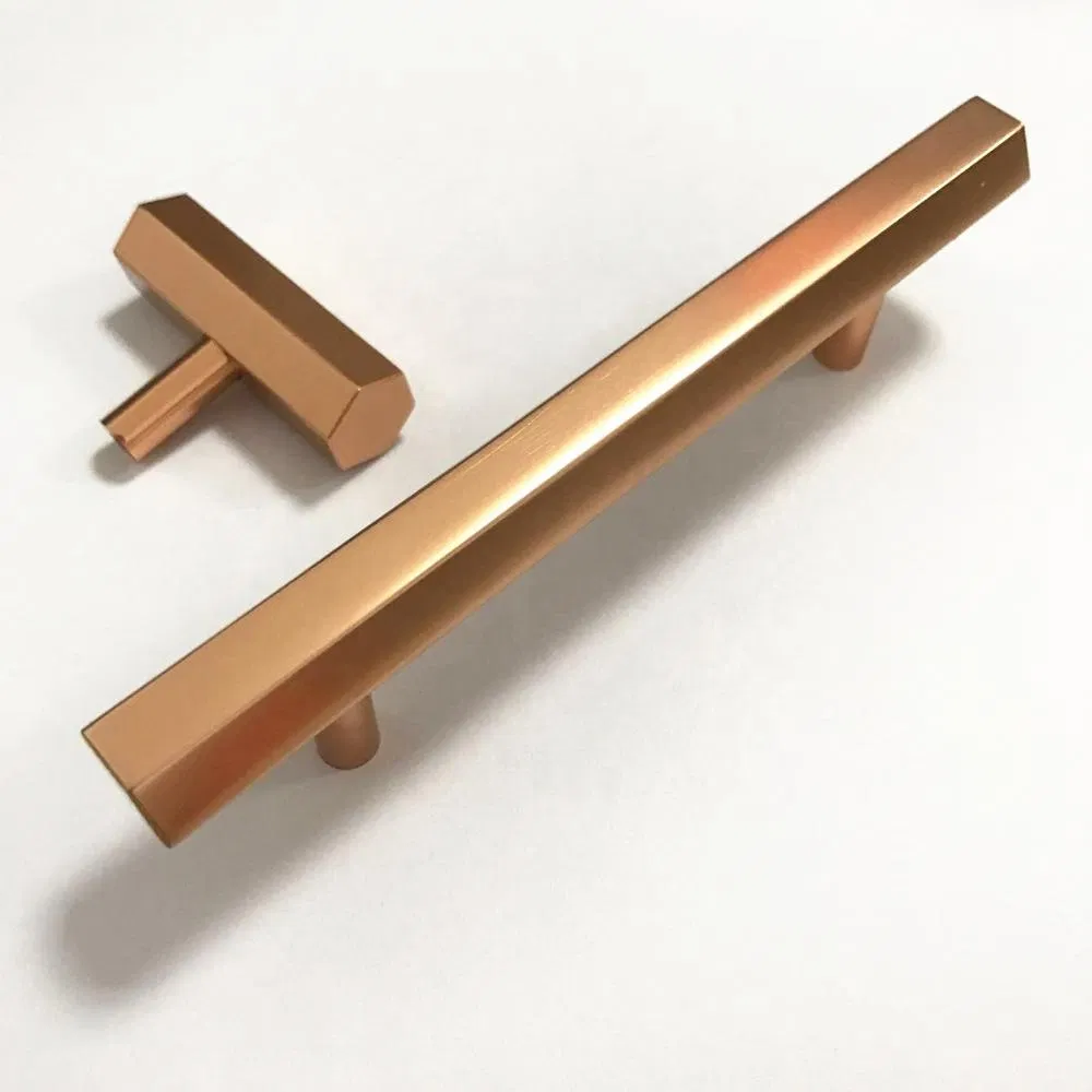 cocina Tirador del caj&oacute;n del gabinete de la barra en T hexagonal brillante de oro rosa Caj&oacute;n de la puerta de 