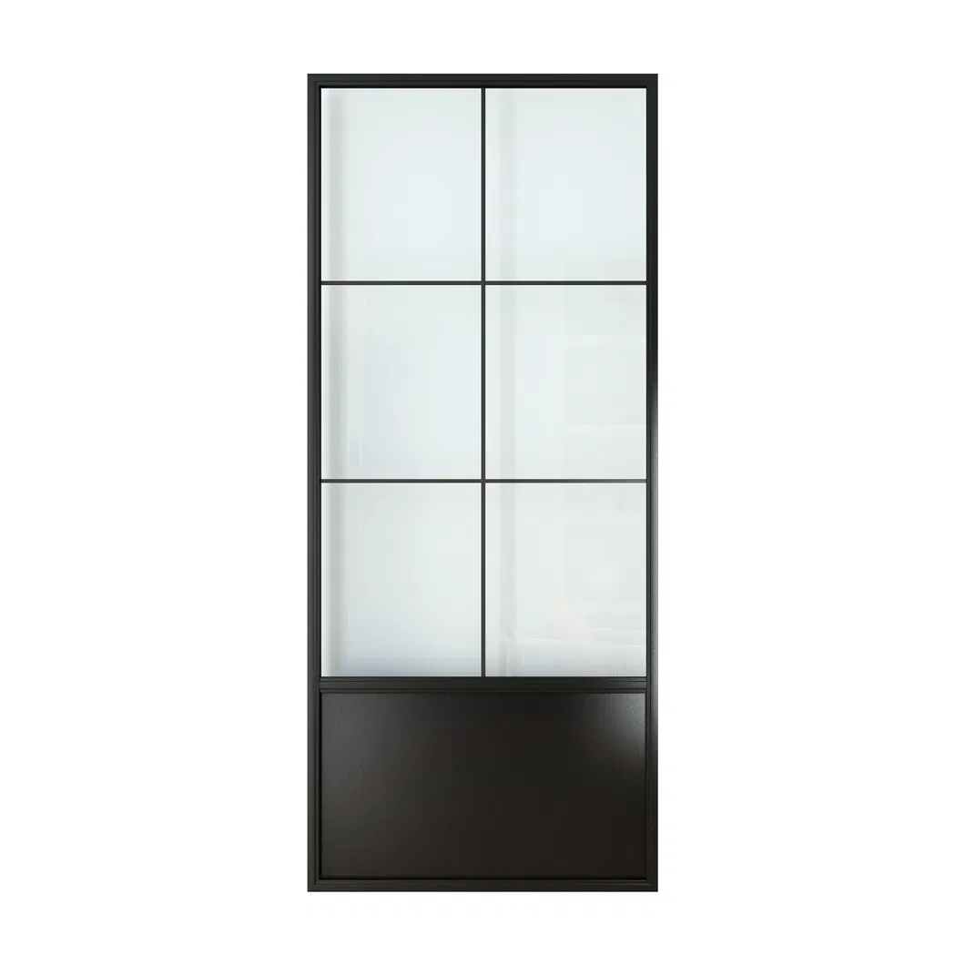 Puerta de granero de vidrio con marco de acero negro moderno, puerta corrediza interior 