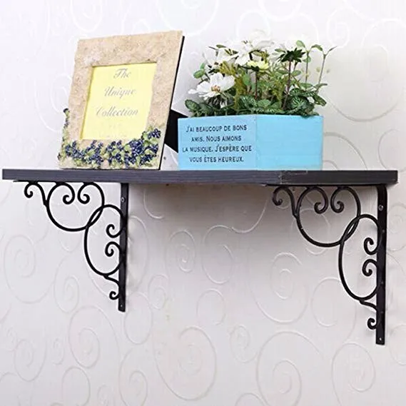 Soportes para estantes florales negros montados en la pared de hierro fundido Soportes para estantes florales negros montados en la pared de hierro fundido Soportes para 
