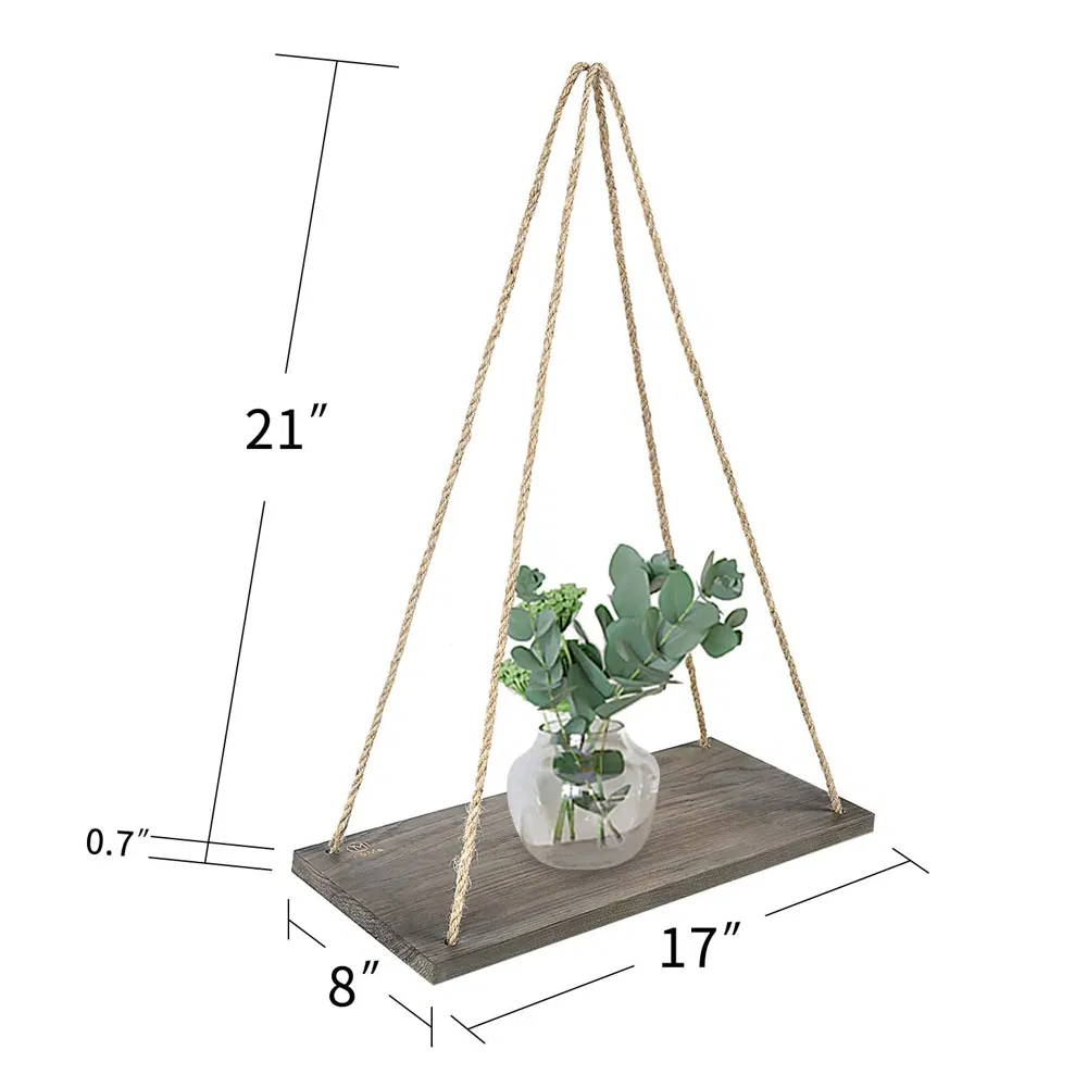 Marr&oacute;n Cuerda Pared Madera Flotante 4 Ganchos Estanter&iacute;a R&uacute;stica Para Colgar Estanter&iacute;a 