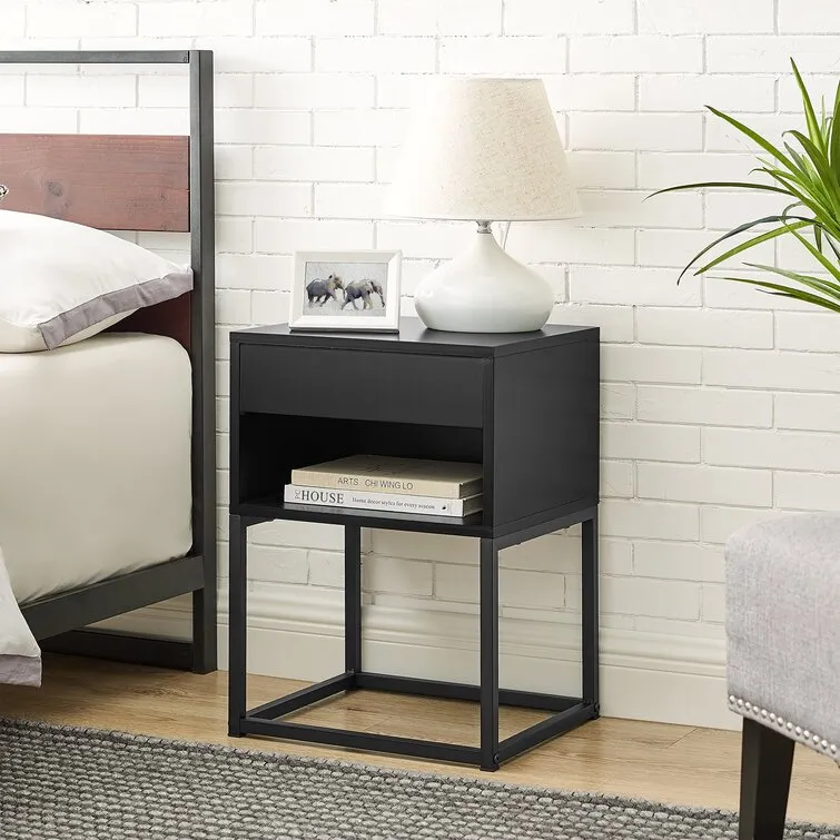 Mesas auxiliares de cama negra Mesita de noche plegable de hierro Mesita de noche personalizada 