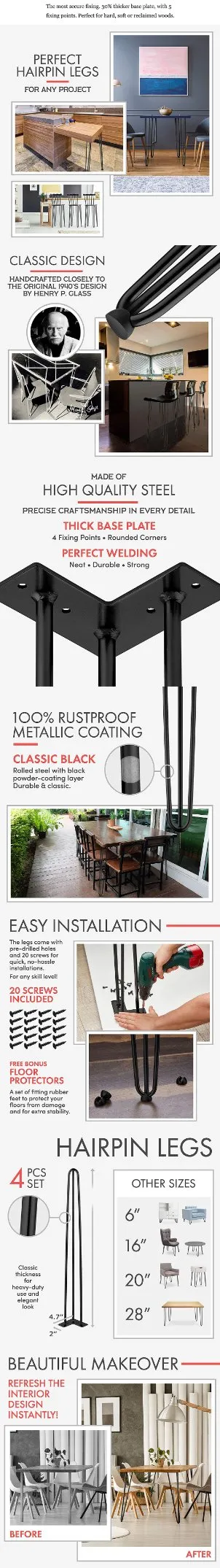 Acero Negro Pintura Horquilla Pierna Muebles Pierna Mesa De Centro Horquilla 