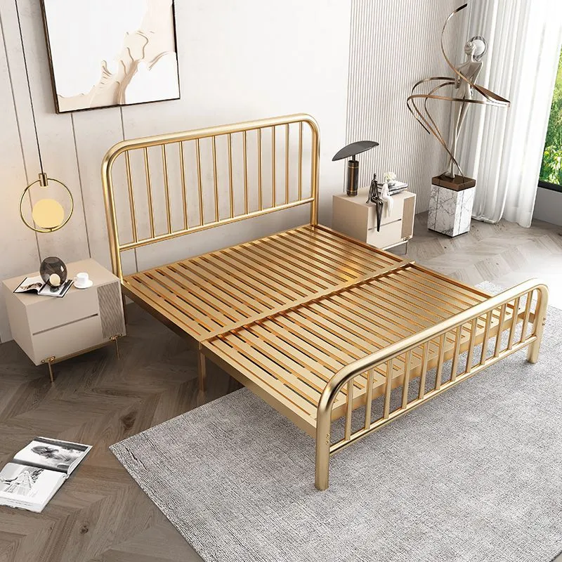 King Size Plataforma vintage Cabecero y pie de cama Vintage Estructura de lamas de acero premium 